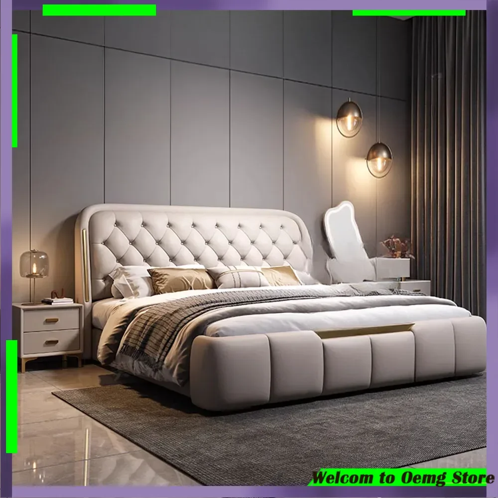 

Luxury European Leather Headboard Unique Bed Stylish Bedroom Lounge Elegant Camas De Matrimonio Home Accessories Quality Design