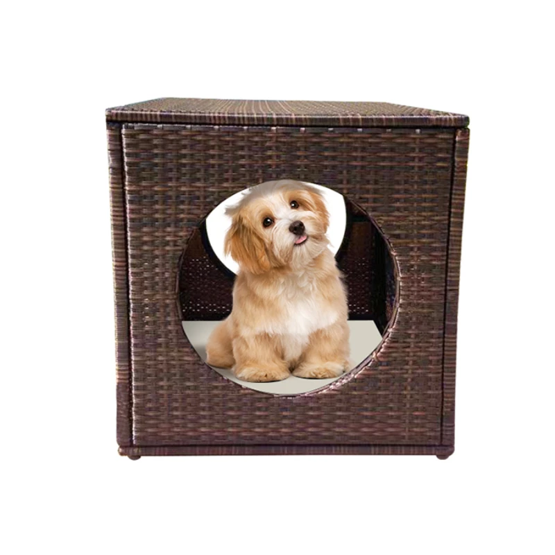 2024 New Fashion PE Rattan Furniture Cubic Rattan Pet Sofa With Windows Cubic Pet Sofa Durable Pet Portable Bed