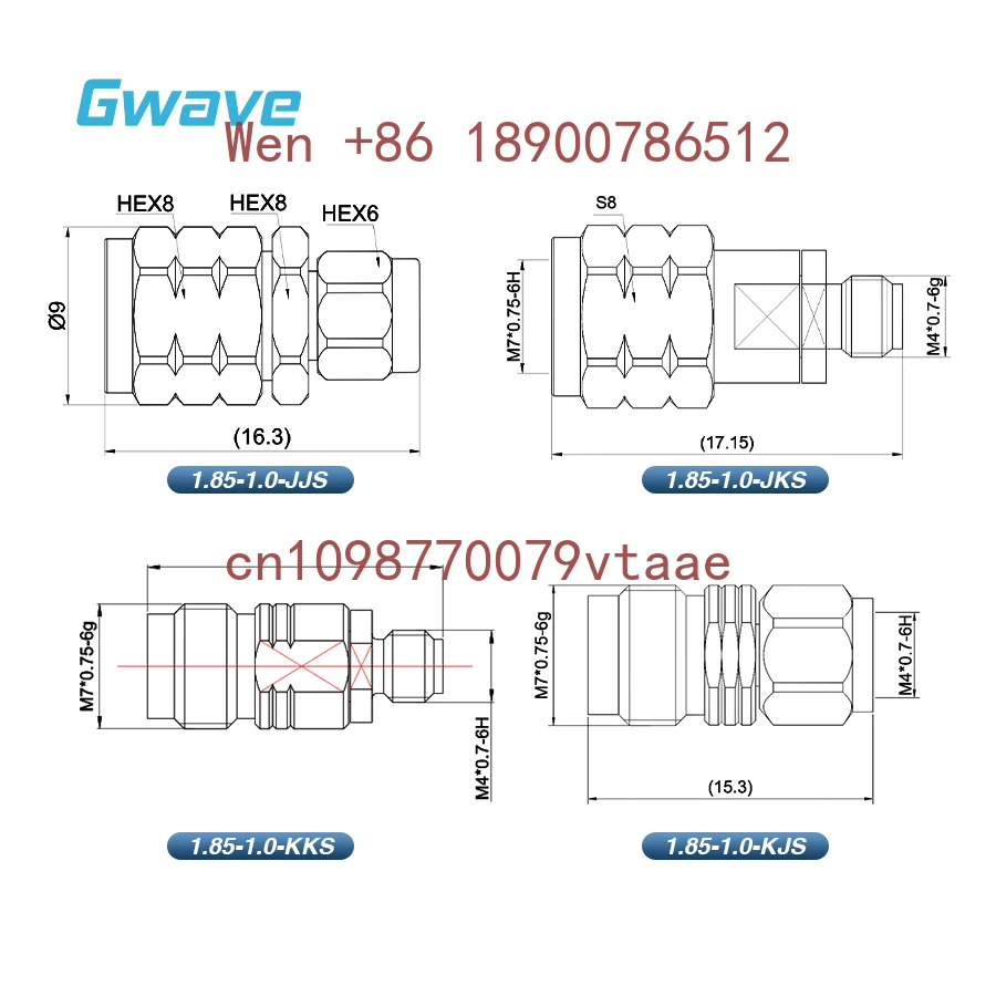 High Frequency RF Adapters Millimeter Wave 1.85mm to 1.0mm Stainless Steel DC-67GHz