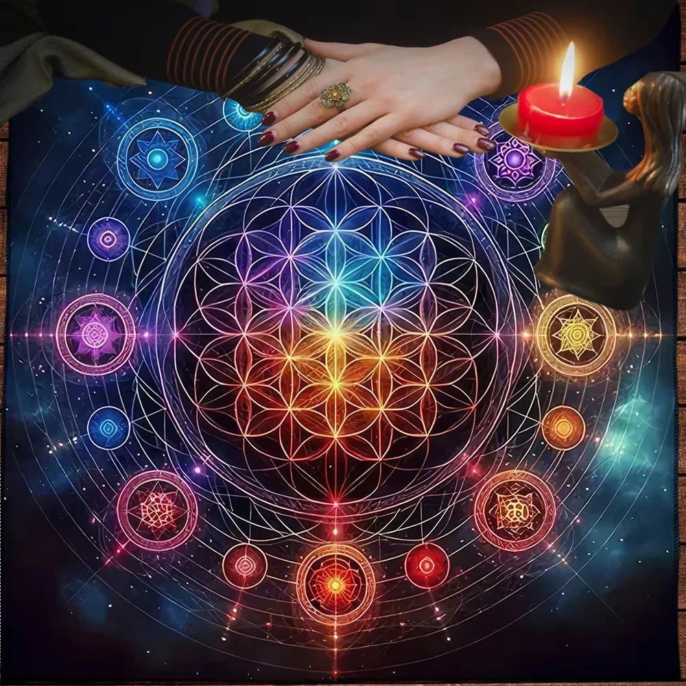 Flower Of Life Mandala Tarot Altar Cloth Galaxy Divination Mat Gift For Spiritual Meditation Fans Oracle Readers Decor