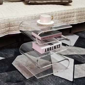 가벼운 럭셔리 미니멀리즘 투명 사이드 테이블, 작은 책장, 크리에이티브 홈 스토리지 랙, 바닥 책장 