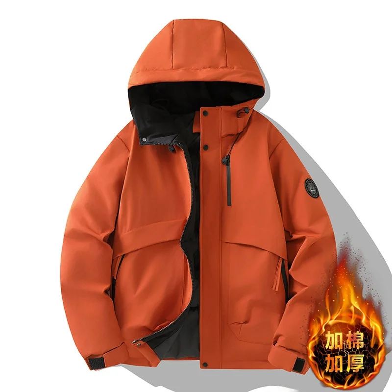 

Мужская зимняя куртка из утолщенного хлопка 2025 года, новая модель, с капюшоном, рабочая одежда, улучшенный крой, удлиненная, на молнии