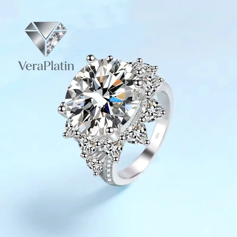 

VeraPlatin Fine Jewelry Sunflower 18K White Gold Women Wedding Bands 10CT VVS1 D Color Moissanite Diamond Girl Birthday Gift Par