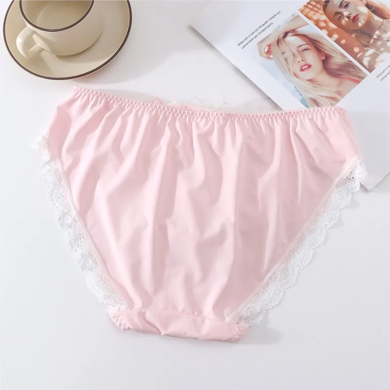Men's Lace Floral Embroidery Pink Underwear With Ruffle Edge Waistband Sexy And Comfortable Panty Performance Dance Costumes