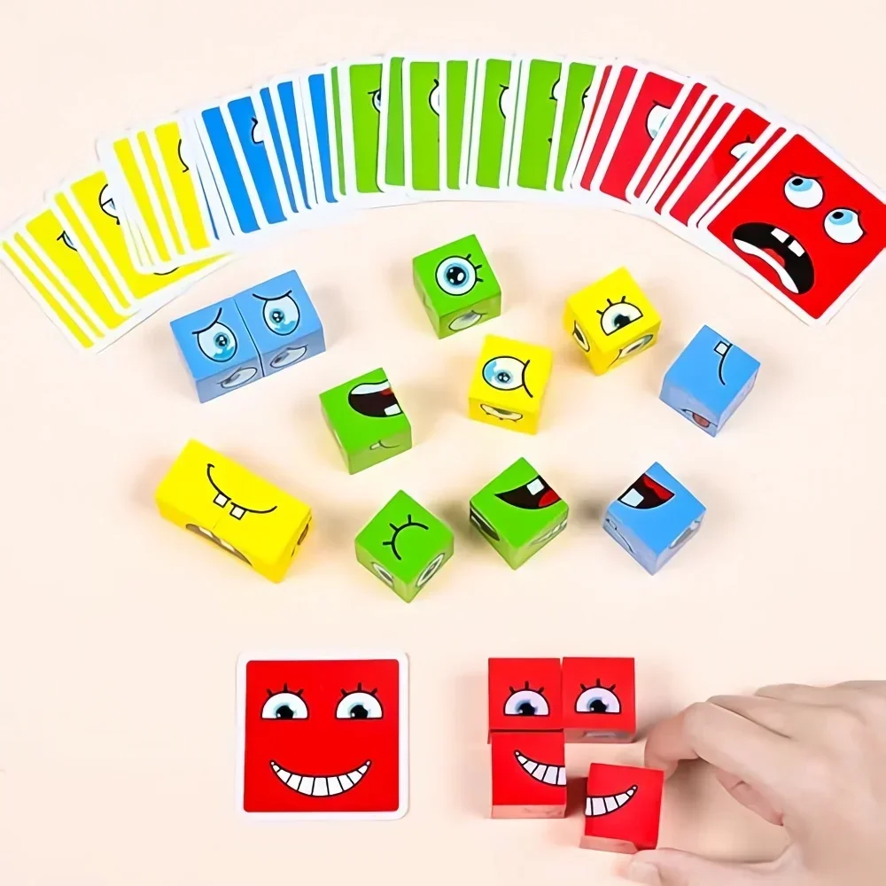 Kids Face Change Cube Game Montessori Expression Puzzle Building Blocks Toys Early Learning Educational Match Toy for Children