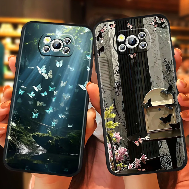 

Art Advanced Butterfly Niche For Xiaomi Mi Poco F5 F4 F3 F2 X5 X4 X3 M6 M5 M5S M4 M3 C40 Pro GT NFC 5G Black Back Phone Case