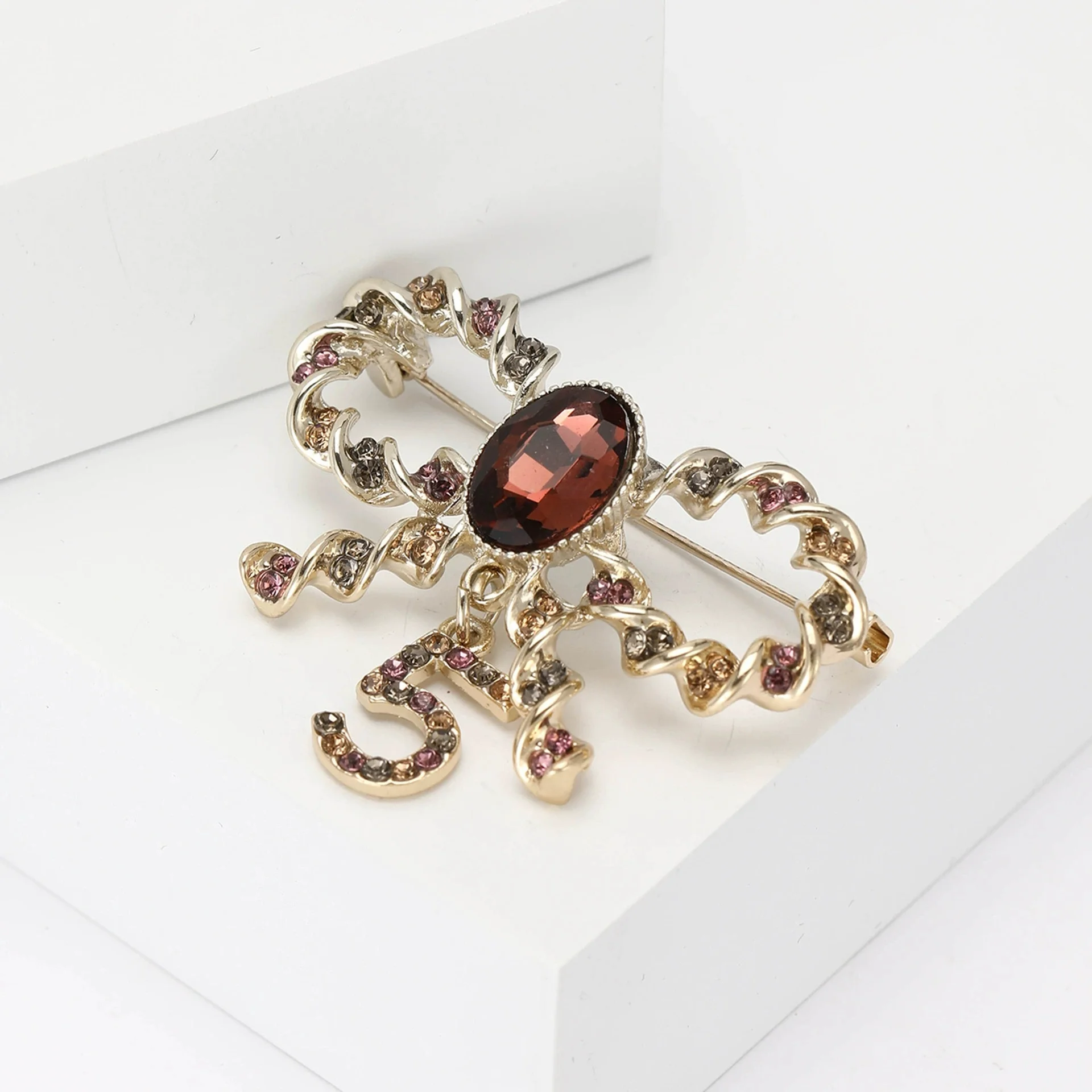 Stylish # 5 Bow Brooch For Women With Neutral Rhinester Pin In 2 Colors Available For Casual Party Daily Jewelry Gifts