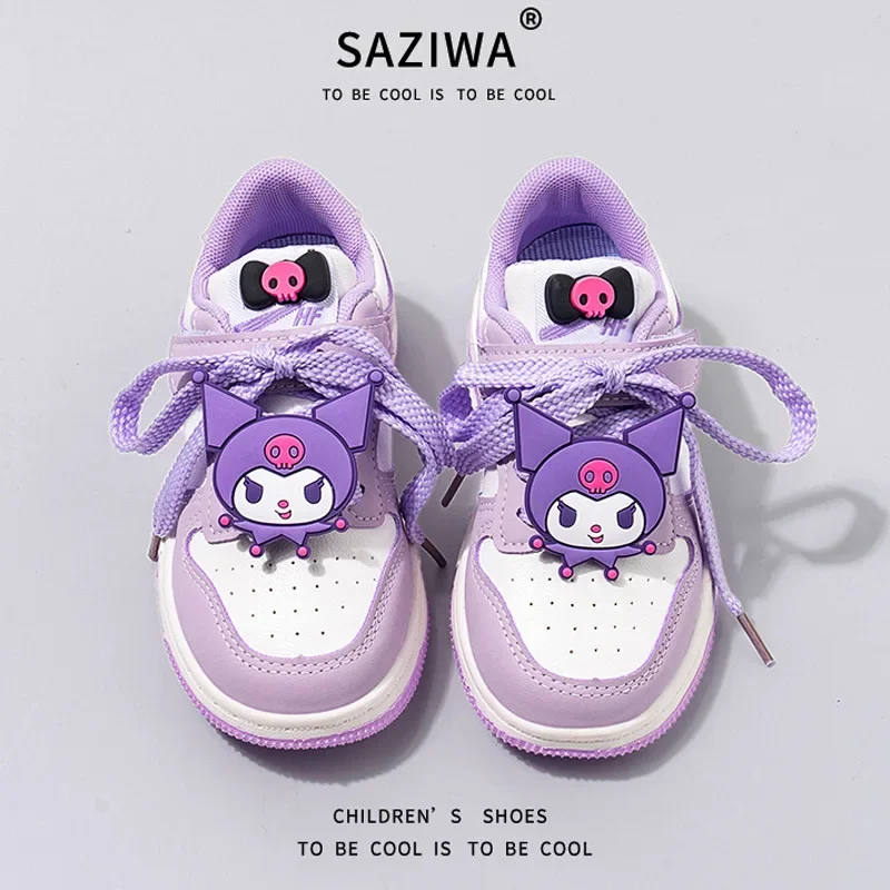 Sapatilhas kuromi de anime infantil, sapatos bonitos com fivela, sapatos casuais baixos, sapatos de caminhada de rua, moda primavera e outono