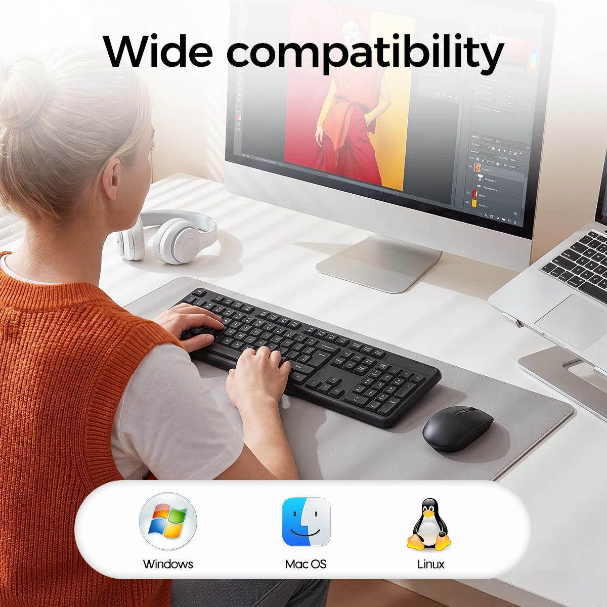 2.4G Wireless Keyboard Mouse Set 104 Keys Silent Keyboard 800-1600DPI Optical Mouse Ergonomic Office Computer for PC Laptop view 4