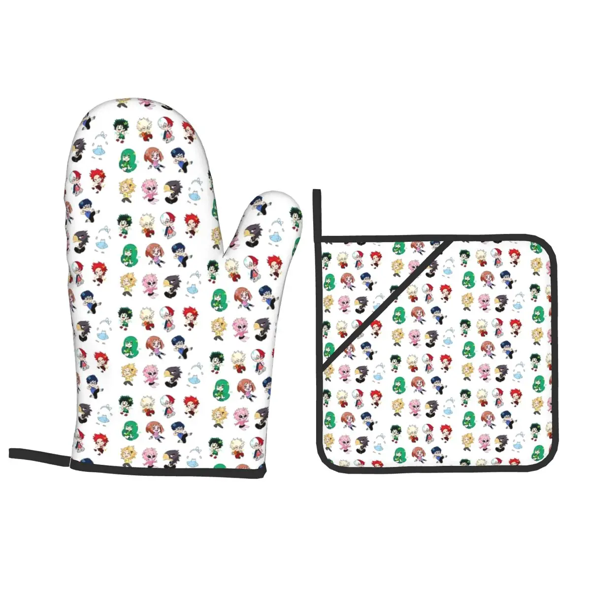 Chibi My Hero Academia Oven Mitts and Pot Holder Sets of 4 for Baking Kitchen Cooking Grilling Resistant Non-Slip Gloves