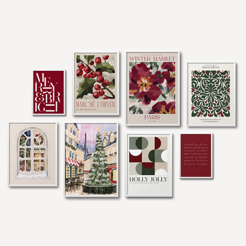 

Christmas Tree Winter Flower Merry Holiday Print Poster Wall Art Canvas Painting Decorative Pictures for Living and Dining Room