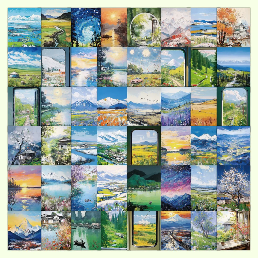 

60Pcs Romantic Landscape Oil Painting Series Stickers Suitcase Phone Case Water Bottle Waterproof Decoration Diy Sticker Packs