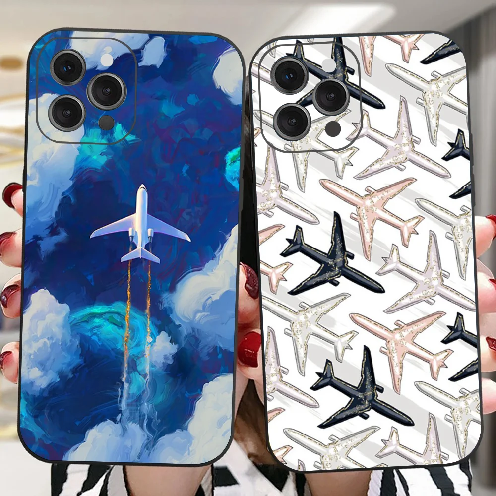 

Aircraft Helicopter Airplane Phone Case For IPhone 16 15 14 13 Pro Max 11 12 Mini X Xs XR Se 2022 Black Silicone Cover