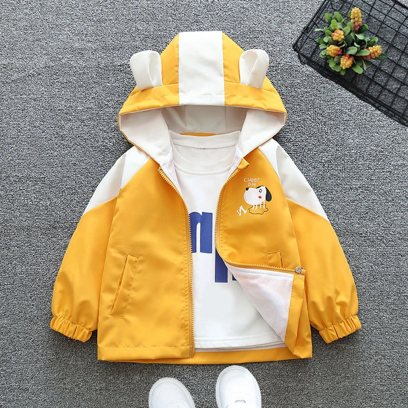 1 2 3 4 5 6 Years Boys Coats Patchwork Cartoon Happy Dog Pattern Hooded Windbreaker Leisure Overcoat For Kids Birthday Present