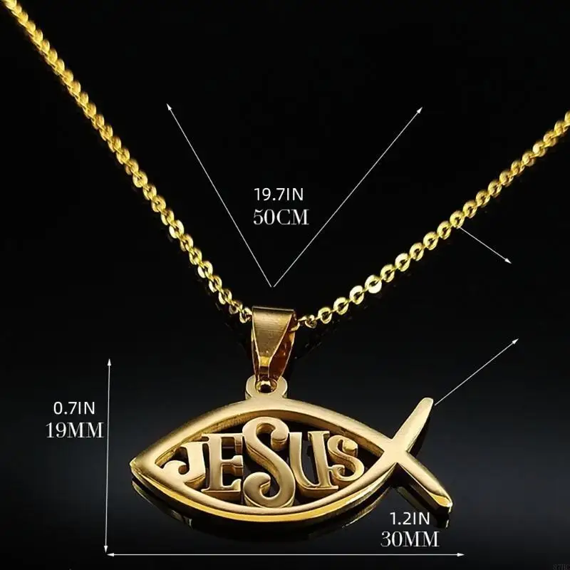 87HC Edelstahl Christian Ichthys Halskette Fisch Religiöses Symbol Christian Schmuck Anhänger Schmuck für Frauen 50