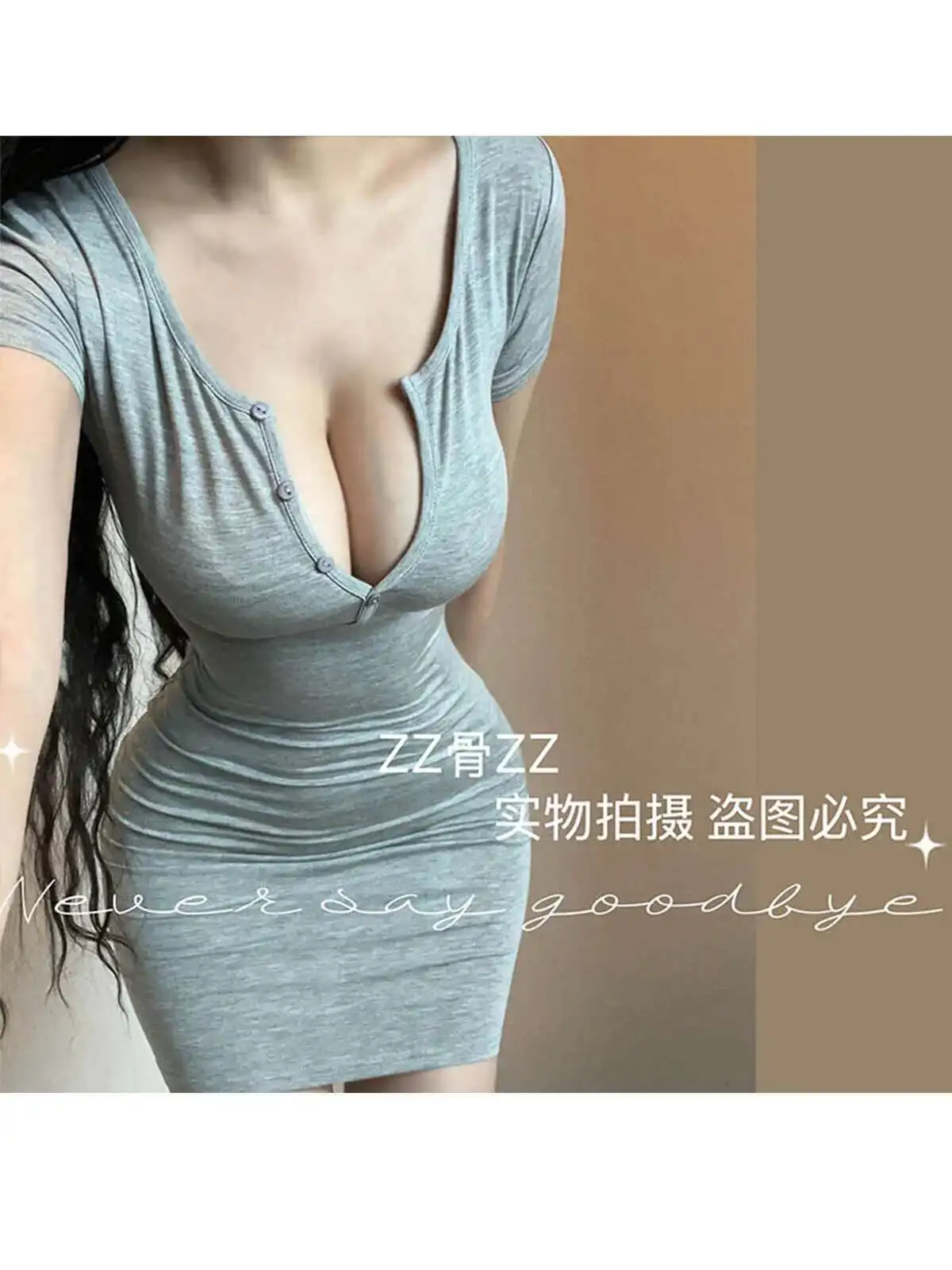 Primavera nuovo stile sexy puro desiderio bottoni con scollo a V spettacolo fuori borsa sul petto abito alla moda elegante maglietta da donna mini abito top