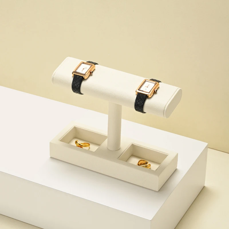 Elegant Cream Jewelry Display Stand: Premium Velvet, Versatile for Watches, Necklaces, Earrings, Rings, Ideal for Retail, Home