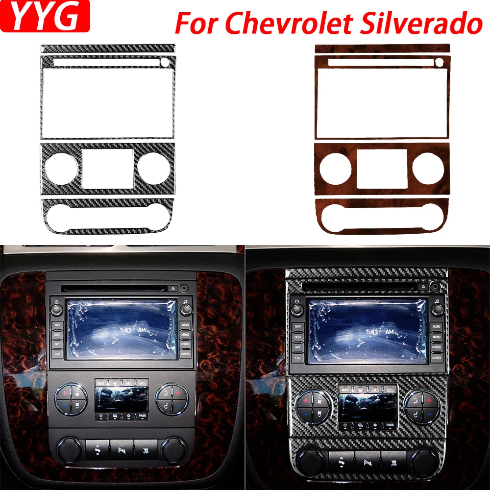 For Chevrolet Silverado Tahoe GMC Avalanche LTZ Sierra SLT Carbon Fiber Center Console AC CD Panel Cover Car Accessories Sticker