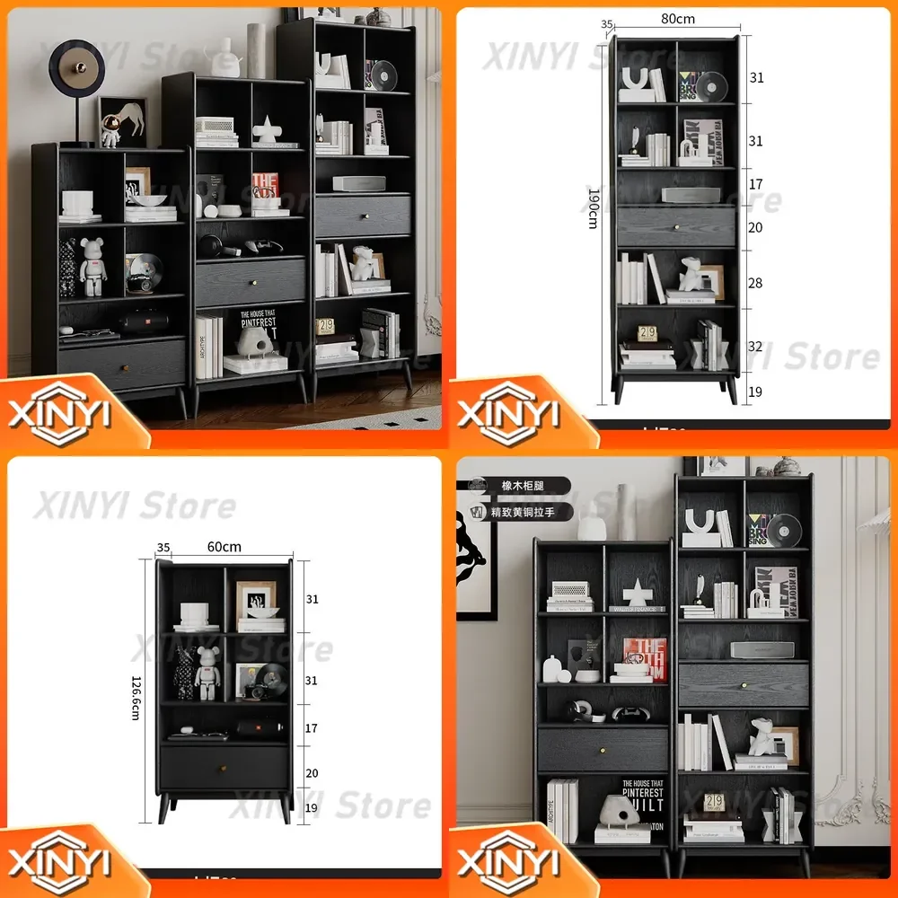 All Solid Wood Bookcase for Home Office Living Room Study Room Storage Cabinet for Books Decorative Shelves for Oak Retro