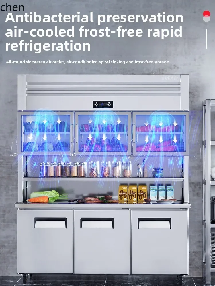 Kitchen Multi-Functional Refrigerated and Frozen Integrated Display Cabinet Stainless Steel Workbench