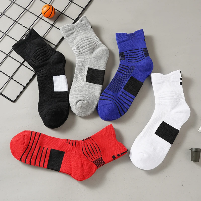 5 Pairs/Lot Men's Sports Basketball Socks Towel Bottom Non-slip Terry Outdoor Mid-short Tube Elite Quick-drying Running Sock