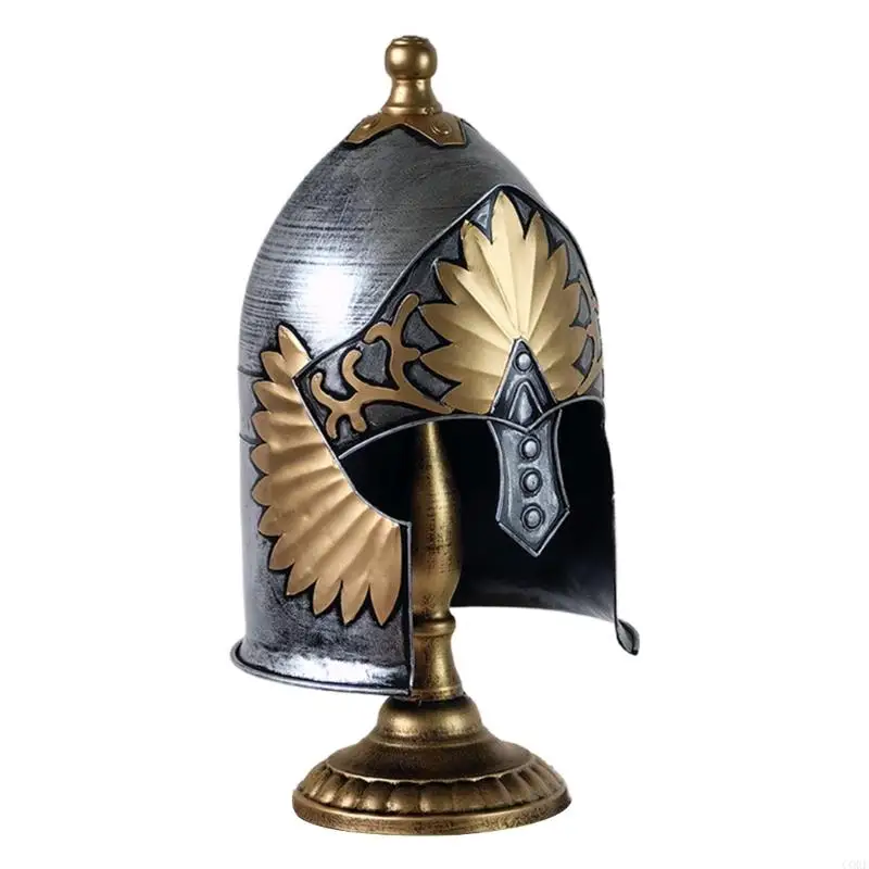 

Vintage Medieval Helmets Model with Base Iron Cast Home Decors Collectible Ornament for History Enthusiasts Gift