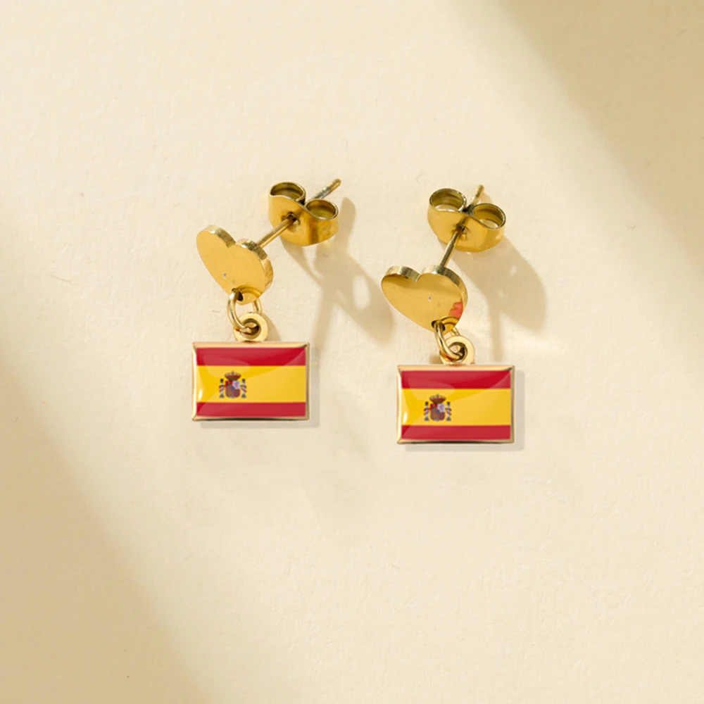 

HIPEE 10*6.6mm National Country Flags Earrings Stainless Steel Earrings for Women New Year Gift