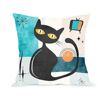 Black Cat Medieval Pillowcase Pillowcase Vintage decoration Halloween pillowcase sofa family bedroom 40X40cm