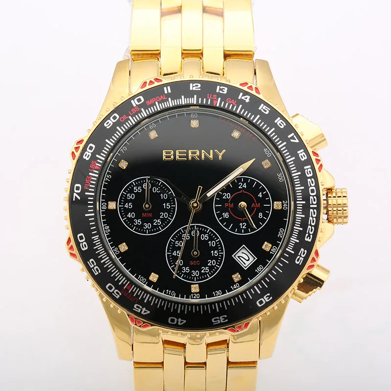 BERNY JAPAN Quartz Men Watches Reloj Hombre Diamond Date Montre Homme Waterproof Birthday Gift Masculino Saat Luxury WristWatch