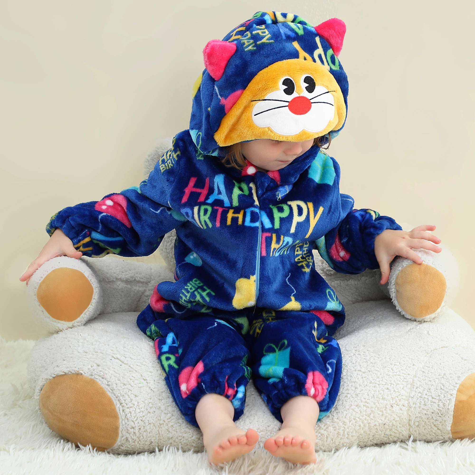 MICHLEY Birthday Celebrate Cat Unisex Baby Romper Winter Autumn Onesie Cute Animal Cosplay Jumpsuit Outfits 0-4T For Girls Boys