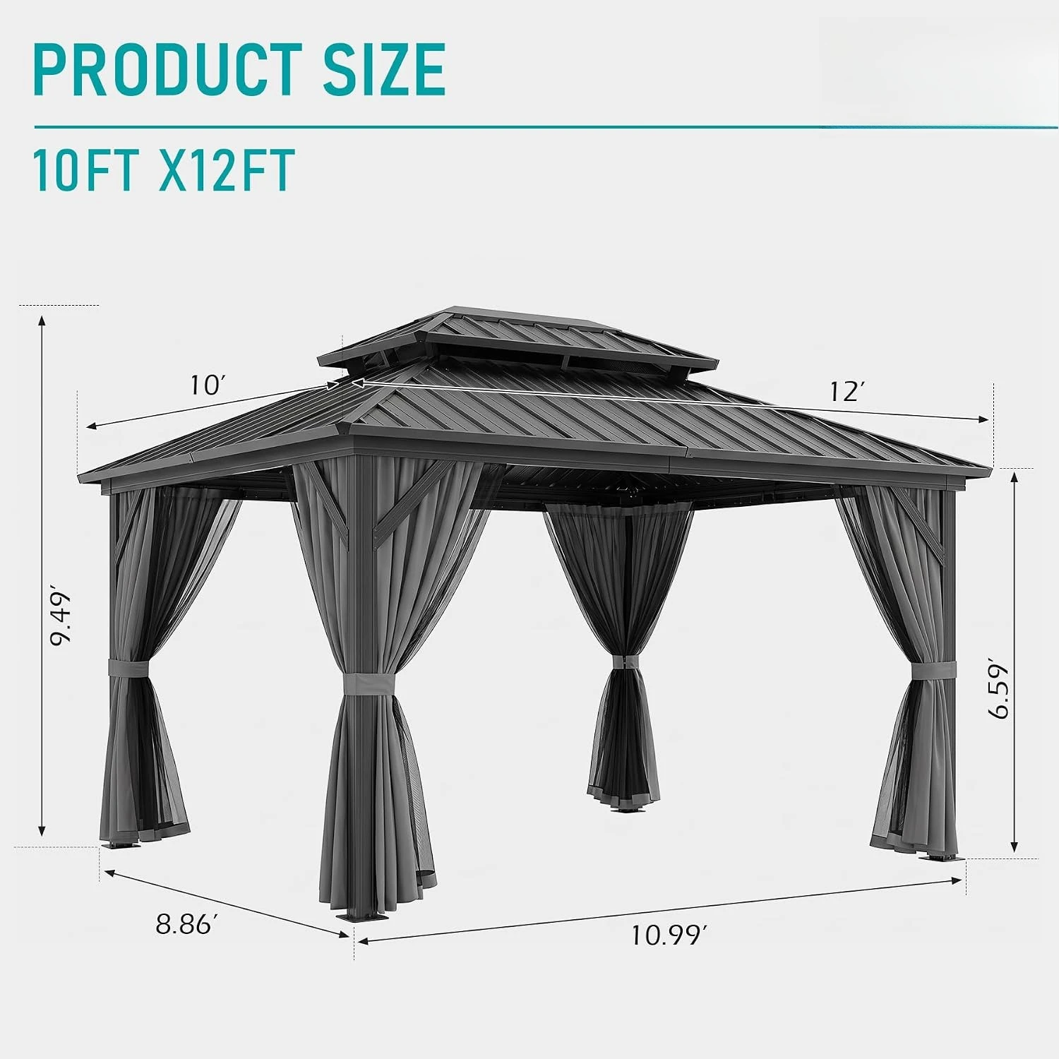Domi 10'X12' Gazebo with Curtain and Netting, Hardtop Gazebos for Patio | Gray,Heavy Duty Metal Gazebo with, Customized