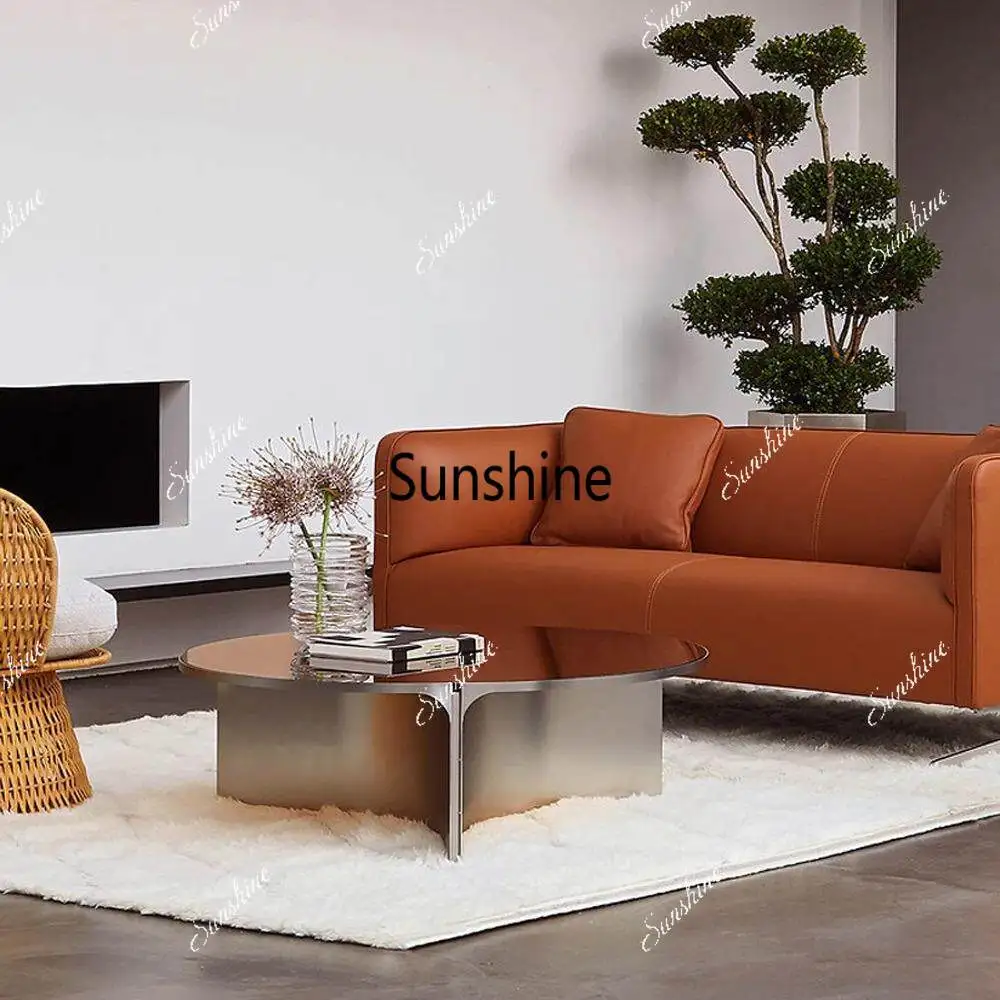 

Light luxury tempered glass round coffee table Italian simple modern villa coffee table