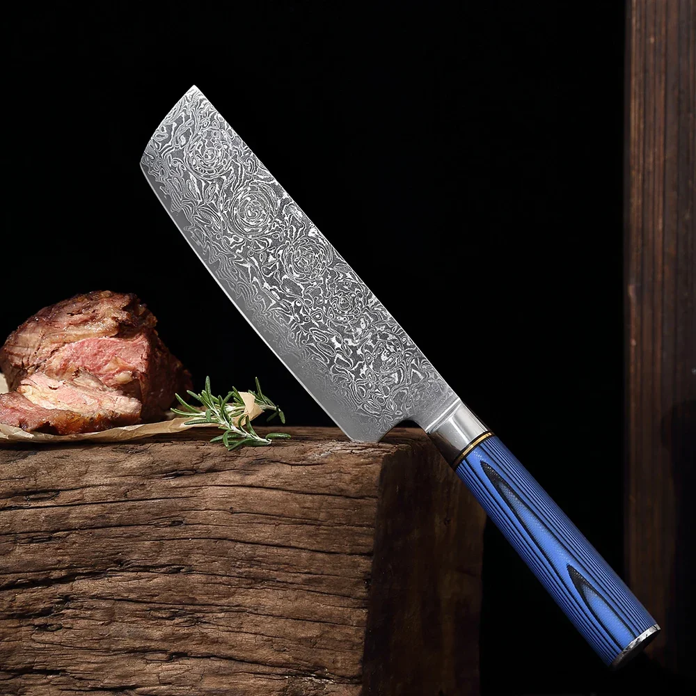 

Damascus Steel Nakiri Knife 7 Inch Kitchen Chef Knives Asian Cooking Knife Full Tang G10 Handle Vegetable Cleaver Cutting Knife