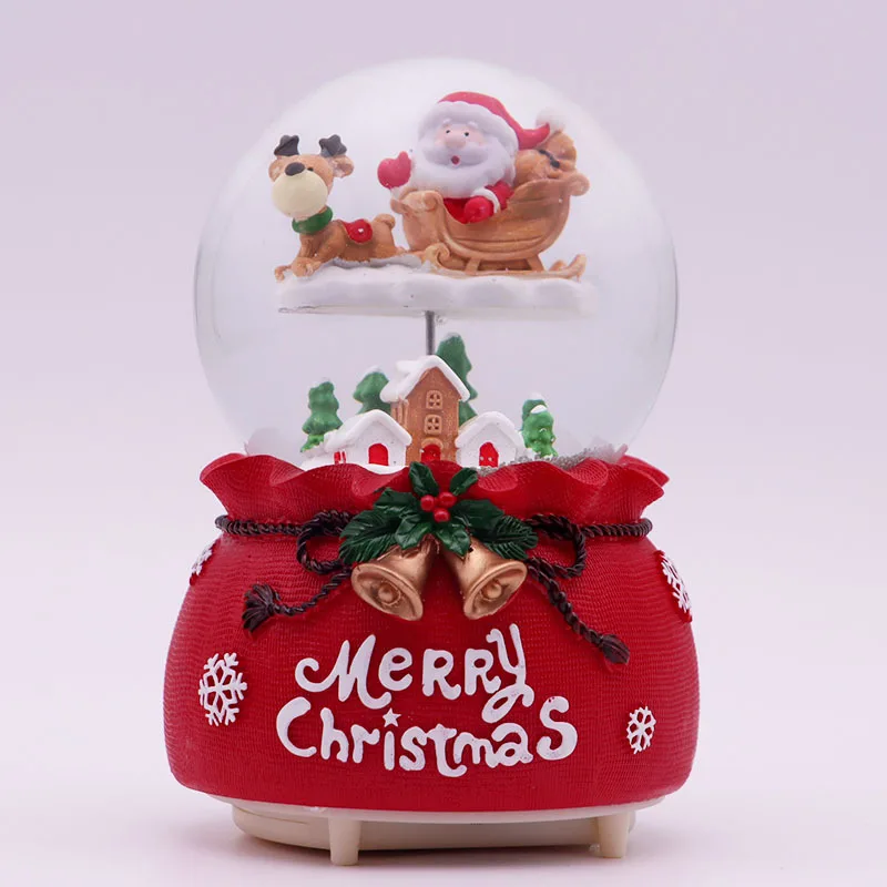 Christmas Snowflake Music Box Santa Claus Crystal Ball Eight-Track Player Girls Children's Festival Gifts Decorative Ornaments