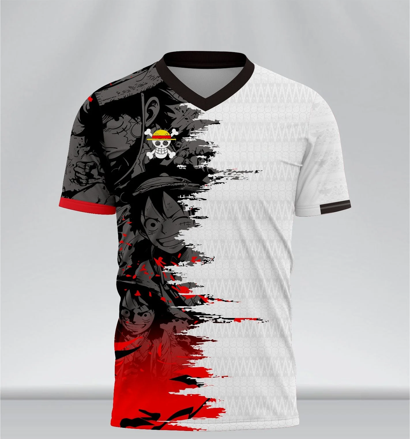Summer 2026 One Piece Lufei "ink Gradual" V-neck Sports 3D Printing Breathable Quick Drying T-shirt Men and Women Parents Top
