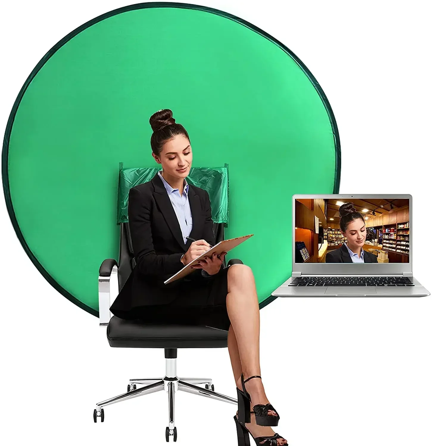 TENWISH Chroma Key Green Screen on Chair for Tiktok Video OBS Live Zoom Webcam Meeting Conference Youtube Virtual Background