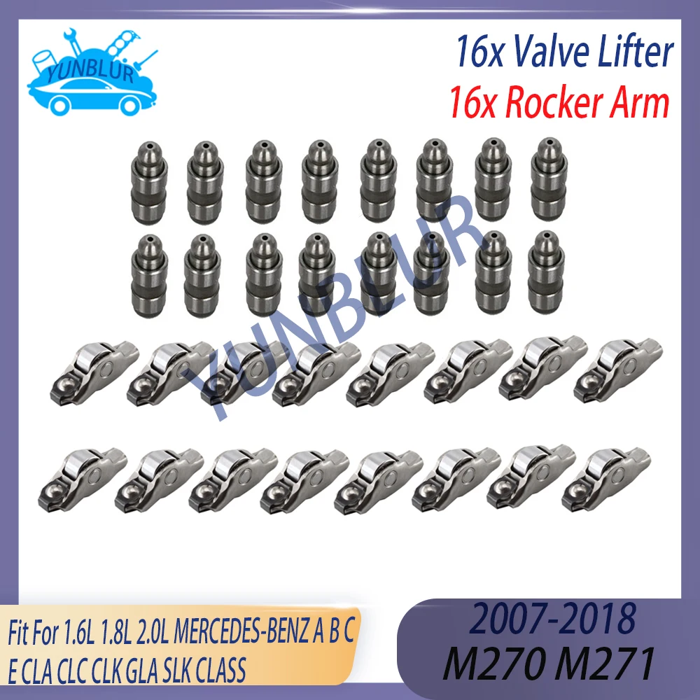 16x Valve Lifter / 16x Rocker Arm Kit Fit 1.6 1.8 2.0 L M270 M271 GAS For 07-18 MERCEDES-BENZ A B C E CLA CLC CLK GLA SLK Class