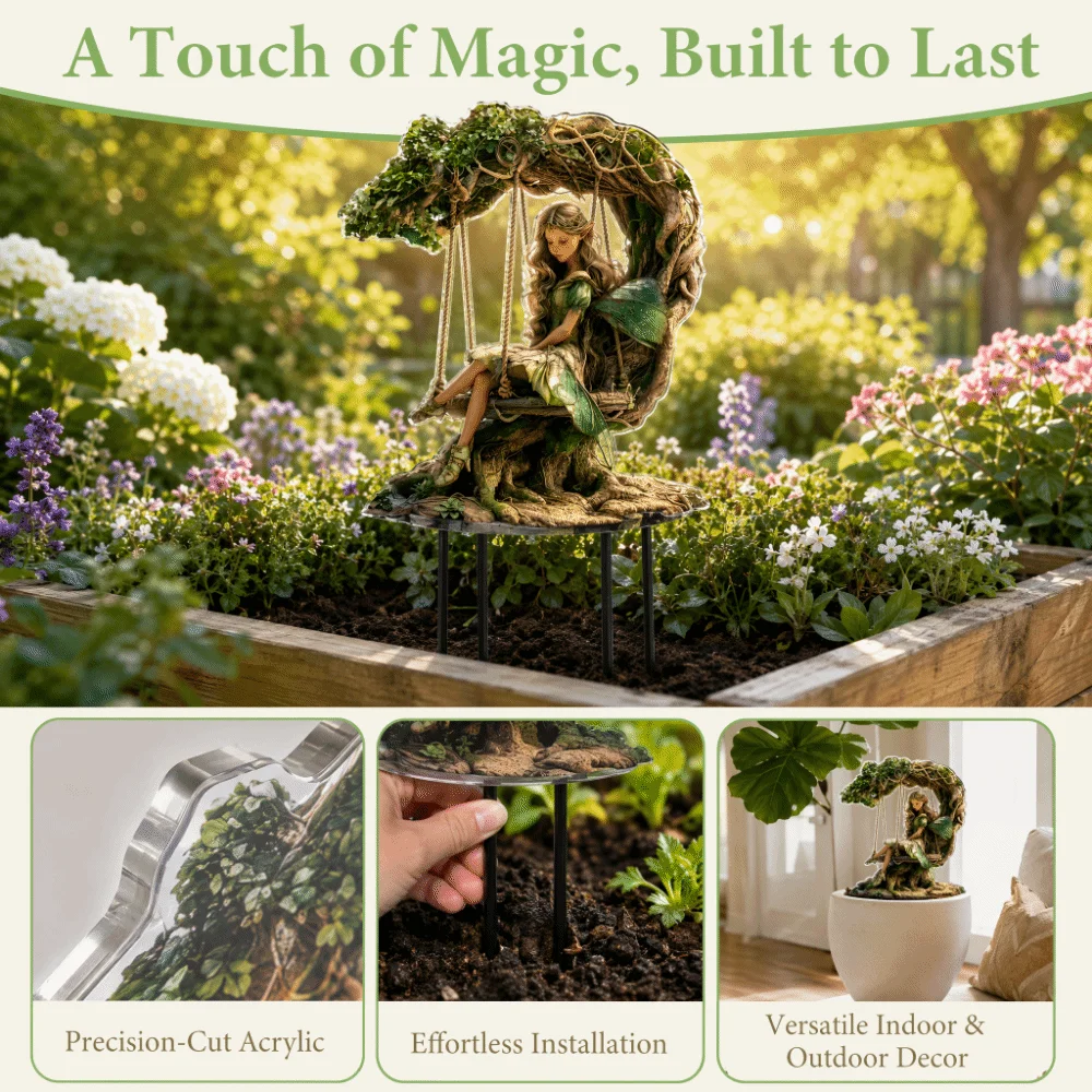 Ground Insert Garden Art Ornament Acrylic Rabbit Elf Garden Figurine 2D Flat Treehouse Acrylic Ground Insert Outdoor Decoration