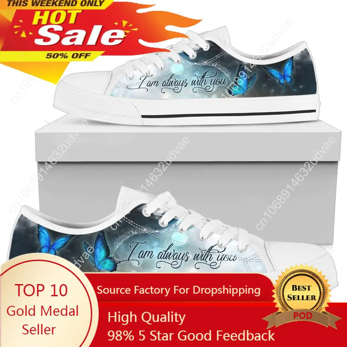 

I Am Always With You Butterfly Casual Shoes Fashion Low Top Canvas Shoes Lace Up Sneakers Plus Size 46