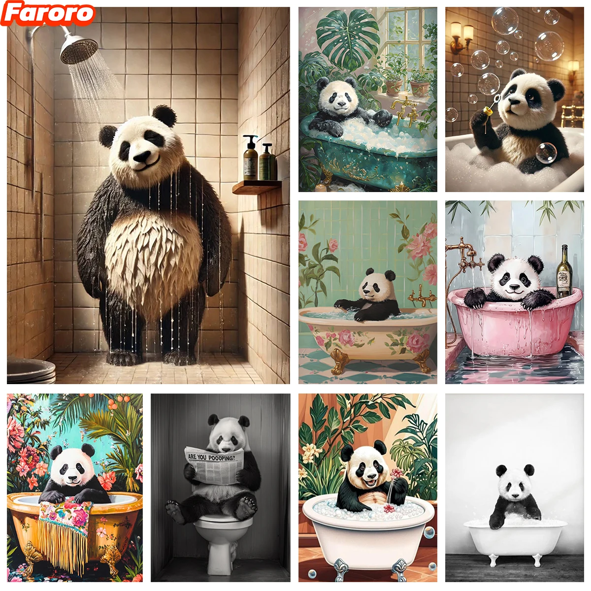 

5D Diamond Art Painting Panda Taking a Bath Funny Animals DIY Mosaic Home Decor Full Square/Round Gem Embroidery Kids Gifts