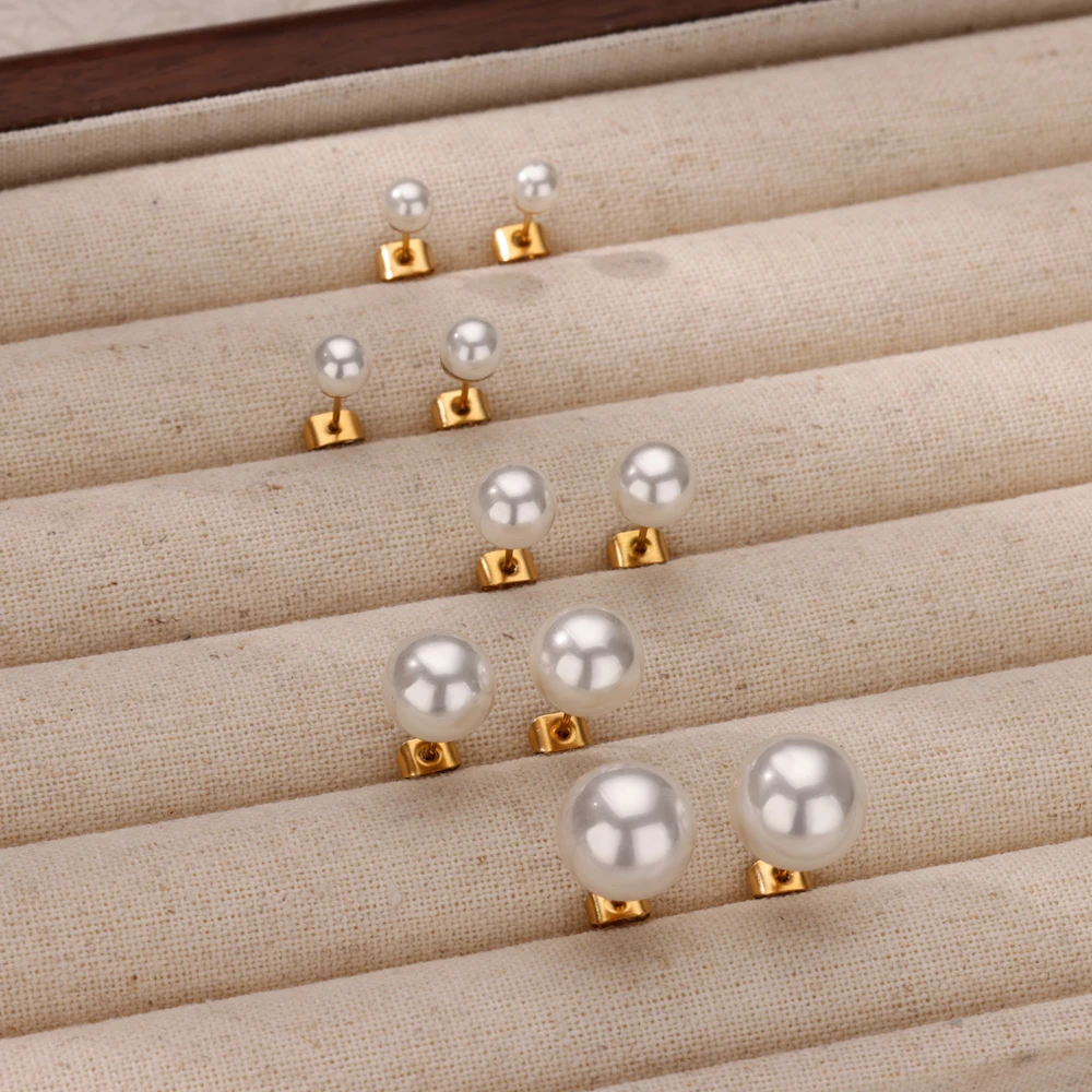5mm 8mm 6mm 10mm 12mm Imitation Pearl Earrings For Women Gold Color Stainless Steel Stud Earrings Piercing Jewelry aretes