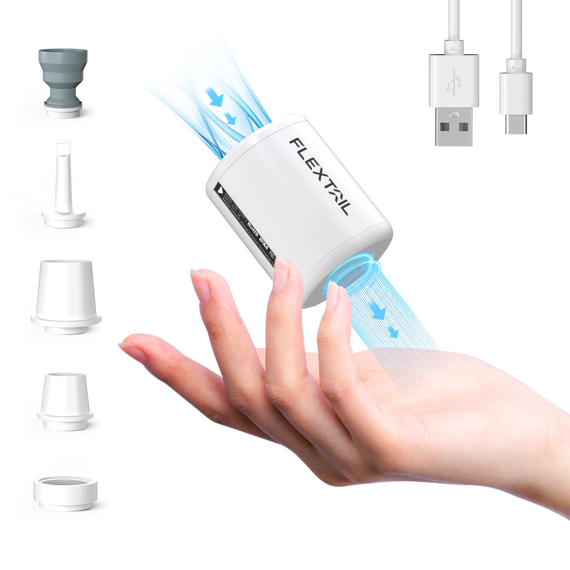 FLEXTAIL TINY PUMP 2 / 2X - 4kPa elektrische luchtpomp, draagbare campingpomp voor luchtbedden Slaapmatten Zwembad drijft Vacuümzakken