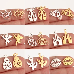 5Pcs Ballet Shoe/Love Angel/Lip Charm Stainless Steel Fadeless Fantastical Castle Pendant DIY Necklaces Bracelet Jewelry Making