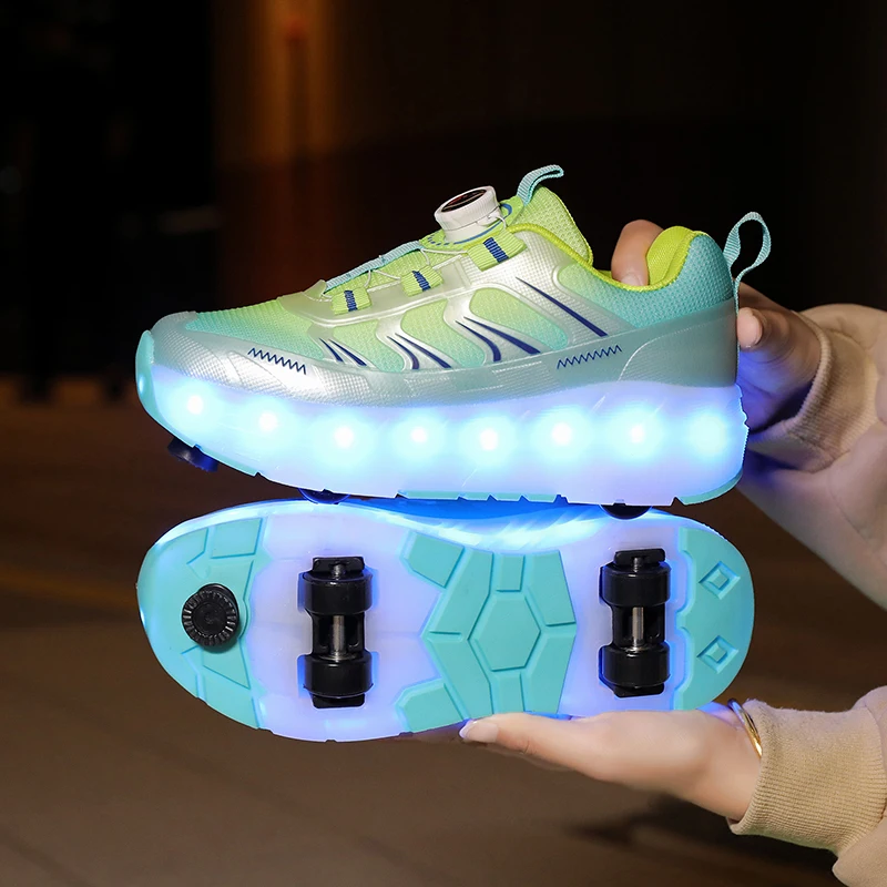 

Kids Dual Wheel Roller Shoes LED Light Up Rechargeable Wheel Sneakers for Boys Girls Four Wheel Skating Sport kids sneakers
