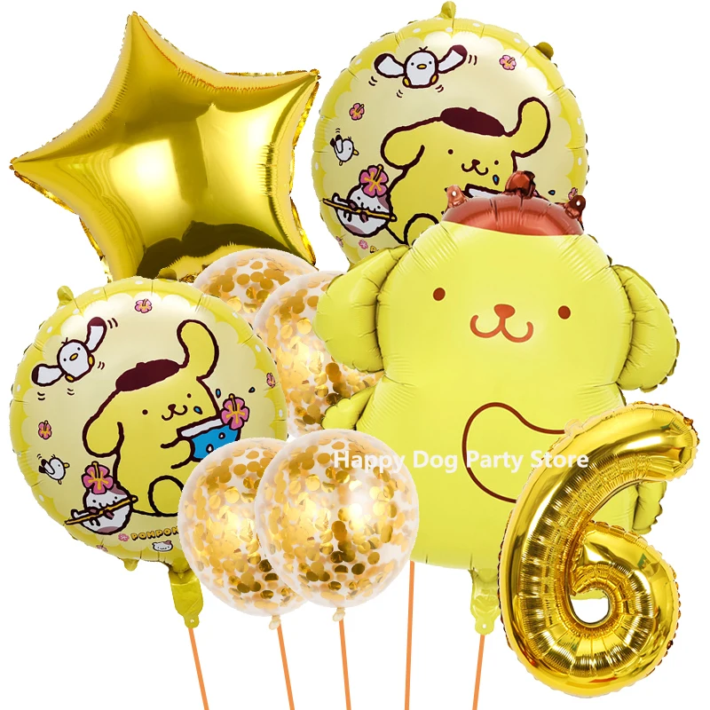 PomPom Purin Birthday Party Decoration Balloons Kit Shinny Latex Globlos Sanrioo 32\'\' Number Birthday Party Decorations Dogs