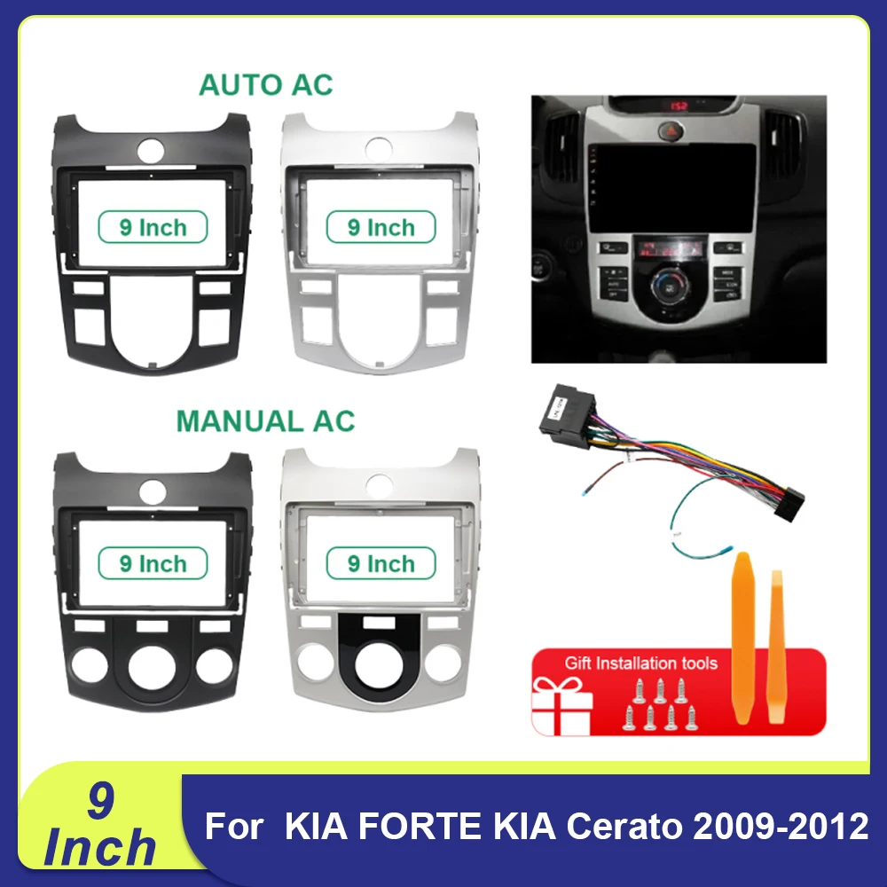Pantalla de Navegación Android de 9 Pulgadas para Tablero de Instrumentos, Kits de Moldura para Tablero de Instrumentos de Automóvil 2 Din, Marco de Panel de Facia Estéreo para KIA FORTE KIA Cerato
