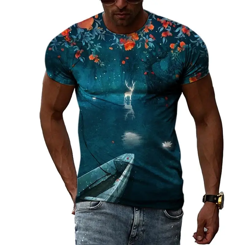 

New Tide Summer Fashion Personality Cool Pictures T-shirts Casual Print Tees Hip Hop Personality Round Neck Short Sleeve Tops