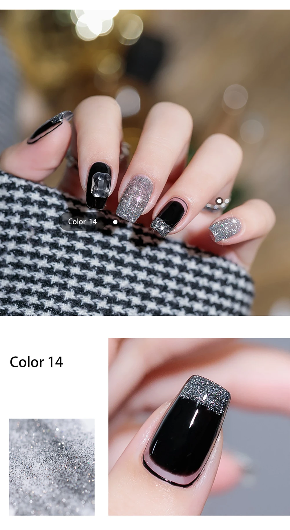Vendeeni 15 Farben/Set Glitzer-Broken-Diamond-Gel-Nagellack, semi-permanenter Flash-Laser-UV-Soak-Off-Gel-Lack mit Display – Detail 16