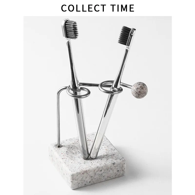 Granite Toothbrush Holder, Light Luxury Stainless Steel Toothbrush Storage Rack, Bathroom Couple Toothbrush Holder Storage