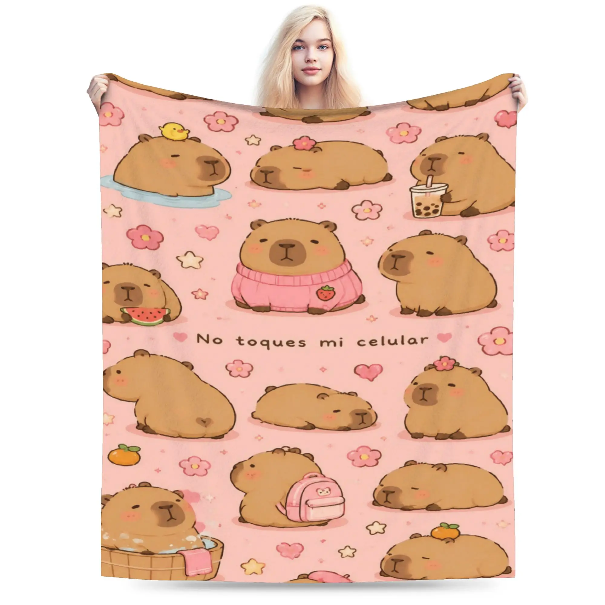 Capybara Flannel Blanket  Warm Soft Throw Blanket for Bedroom Travel Office Novelty Bedspread Sofa Bed Cover